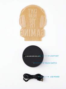 1入組創意3D小夜燈USB供電,變色氛圍燈,頭戴式遊戲耳機形狀 - 黑色 - 查看 7