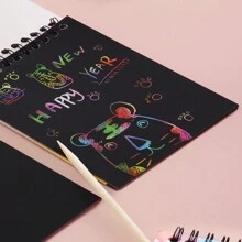 1Set Including 10 Sheets Of Children's Colorful DIY Scratch Art Book Creative Doodle Scratch Paper Kit With 1pc Bamboo Stick (different Cover Colors, Inside All Black Card) - Green - View 10