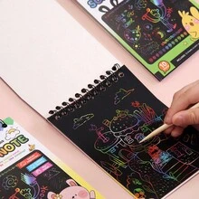 1Set Including 10 Sheets Of Children's Colorful DIY Scratch Art Book Creative Doodle Scratch Paper Kit With 1pc Bamboo Stick (different Cover Colors, Inside All Black Card) - Green - View 4
