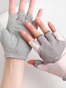 1對半指健身手套,適用於戶外騎車、攀登、健身訓練、跳繩和舉重 - 粉色 - 查看 4