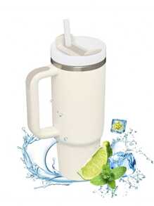 1入組40盎司吸管桶,可重複使用的吸管真空桶,保溫雙層不鏽鋼杯柄和真空瓶,方便杯,感謝禮品 - 米色 - 查看 1