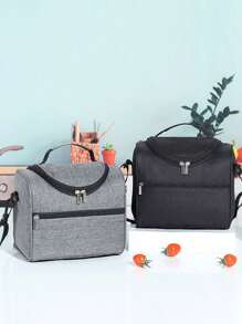 1pc Polyamide Insulated Lunch Bag, Portable Lunch Box Storage Bag For Outdoor - Grey - View 3