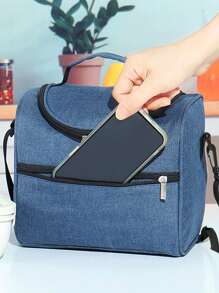 1pc Polyamide Insulated Lunch Bag, Portable Lunch Box Storage Bag For Outdoor - Grey - View 5