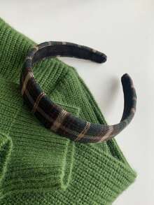 1pc Girls' American Vintage Style Grid Pattern Headband With Sponge And Wide Brim For Autumn And Winter - Dark Green - View 2