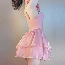 2 件/套女士蕾絲遮蓋泳衣保守復古風格可愛時尚修身水療、水上樂園和度假 - 藕粉色 - 查看 2