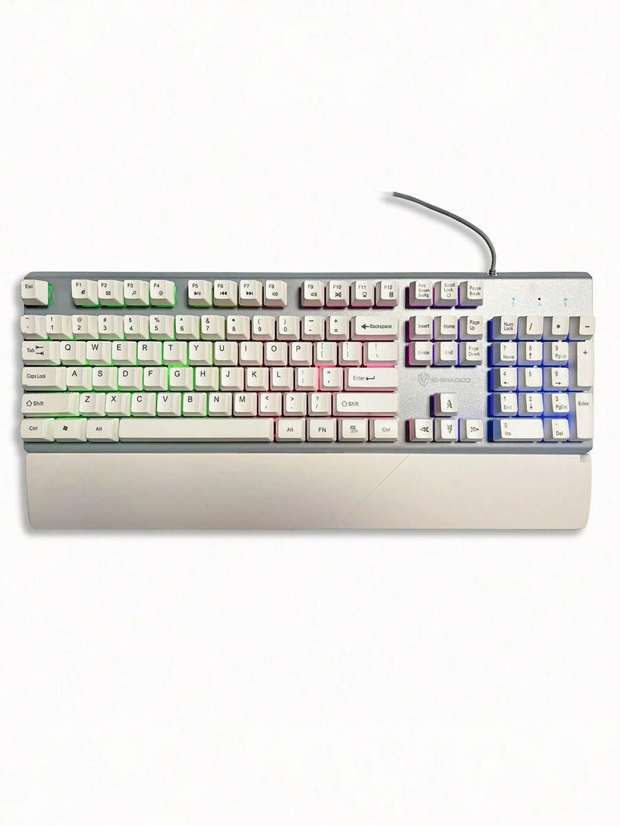 shipadoo 1 Teclado De Juego Con Iluminación De Fondo Metálico Y Reposamuñecas - Blanco - Ver 1
