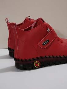 Plus Size Handmade Stitching Thick-soled Plush Winter Warm Ankle Boots For Women - Red - View 8