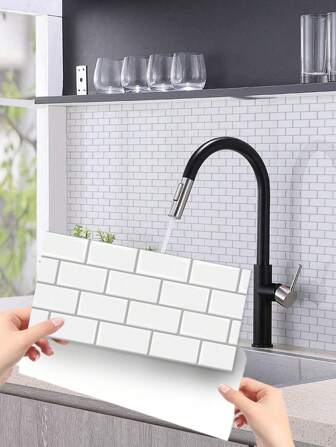 9pcs/set Marble Effect Ceramic Tile Wall Sticker, 10*20cm, Modern Grey-white Texture Wall Decoration Paper Covering Cracks And Scratches, Vintage & Minimalist Home Renovation For Bedroom, Living Room, Kitchen, Pvc Removable Self-adhesive Diy Decal