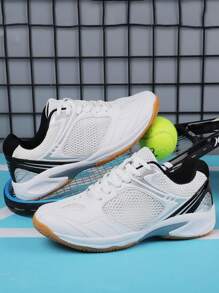 男女生皆適用的排球鞋,具有琴弦底,適用於羽毛球、乒乓球、網球等運動 - 黑與白 - 查看 8