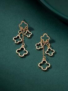 1 对时尚简约优雅几何镂空四叶草流苏吊坠耳环，幸运四叶草耳环适合女性日常佩戴情人节、妈妈、母亲、母亲节、礼物 - 金黃色 - 查看 2