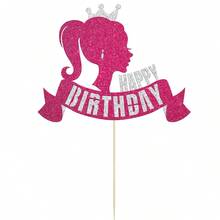 1pc Girl's Birthday Cake Topper With Light-up Crown Shape For Girl's Themed Wedding, Birthday, Baby Shower Party Decoration - Hot Pink - View 2