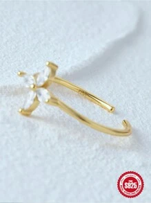 1枚时尚开口金银戒指，女士婚礼订婚派对银戒指，925银，女士精美珠宝戒指礼物