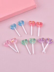 10pcs Resin Jewelry Pendant In Glittery Heart Lollipop Design
