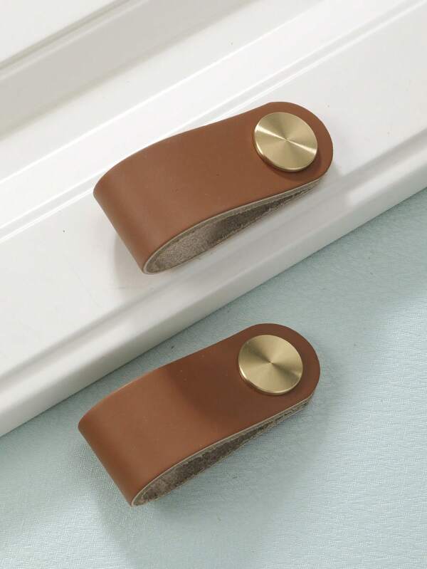 2pcs Modern Minimalist Style Leather Handle For Cabinets And Drawers