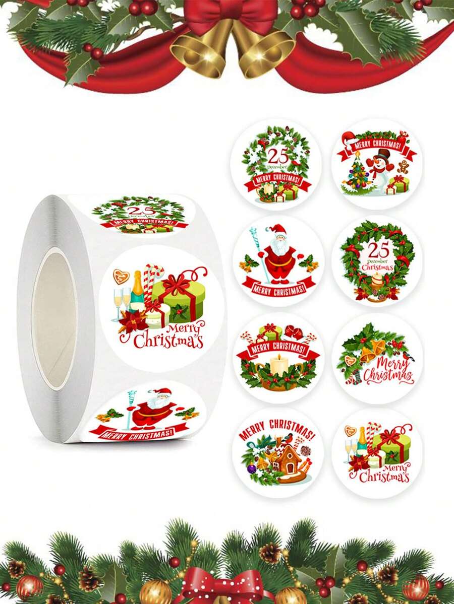 500张圣诞主题圆形贴纸，适用于圣诞节、生日、节日派对礼物包装、糖果礼品袋封口，也可作为计划贴纸或装饰贴纸使用。 - 彩色 - 查看 1
