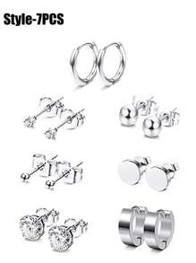1-8 Pairs Black Stud Earrings for Men Women - Stainless Steel Stud Earrings Small CZ Stud Earrings Piercing Huggie Hoop Earrings Set Jewelry - Silver - View 7