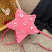 Glossy and Novelty Fashionable Butterfly Rivet & Pentagram Decor Women's Backpack, Multiple Carrying Methods With Three Shoulder Straps - Pink - View 3