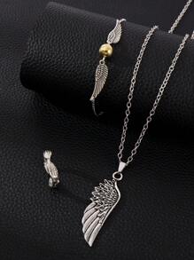 3 件/套復古鐵合金翼吊墜項鍊 & 串珠翼鍊 & 天使翼戒指,適合男士日常佩戴 - 銀色 - 查看 2