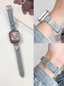 1pc Fashionable & Cute Blue Band With Bear Pattern, Compatible With Apple Watch SE/S11/S10/S9/S8/S7/S6/S5/S4/S3/S2/S1 Series 38mm, 40mm, 41mm, 42mm, 44mm, 45mm, 46mm, Suitable For Young Girls And Women - Light Blue - View 2