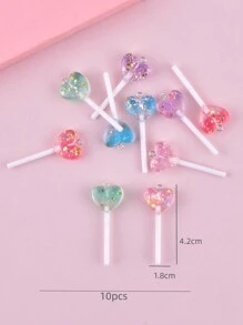 10pcs Resin Jewelry Pendant In Glittery Heart Lollipop Design