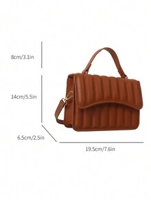 1pc Solid Color Brown Fashionable Simple Pu Leather Handbag Suitable For Women's Daily And Shopping Use - Brown - View 5