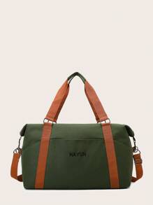 綠色光面大容量週末行李袋,尼龍輕便桶形行李袋,乾濕分離旅行健身包 - 軍綠色 - 查看 4