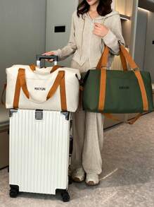 綠色光面大容量週末行李袋,尼龍輕便桶形行李袋,乾濕分離旅行健身包 - 軍綠色 - 查看 1