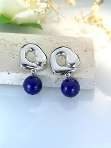 1對時尚優雅的淡水珍珠和金屬球形法式復古風格耳環(適合女性休閒禮物,日常佩戴) - 彩色 - 查看 4