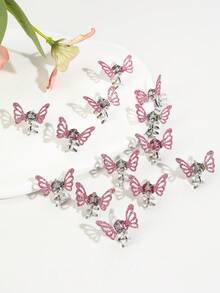 20 Unids/pack Pinzas Para El Cabello De Mariposa Pequeñas Con Purpurina Rosa - Rosa - Ver 6