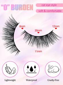 7 Pairs Full False Lashes 12mm Short Half Lashes Faux Mink Cat Eye Look Tail Elongated Strip Lashes Strip Lashes,Lashes,Eyelashes,Fake Lashes