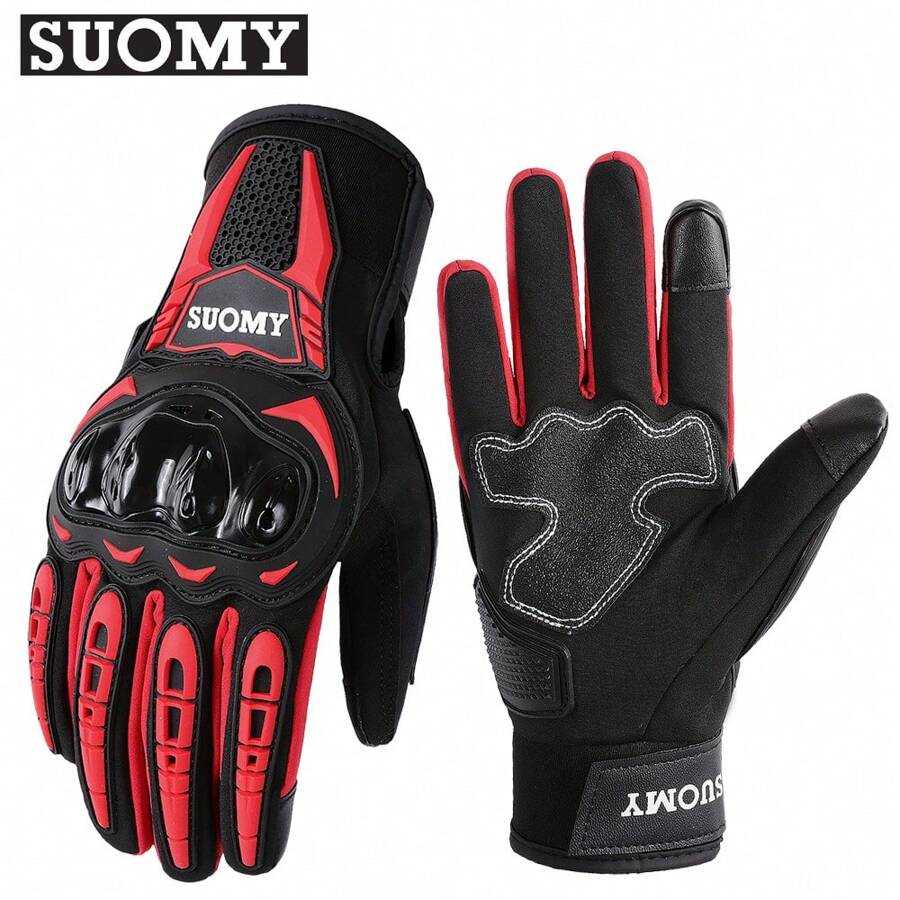 suomy 雪地摩托滑雪保暖手套,觸摸屏摩托車手套,男女冬季騎行裝備,越野摩托車硬殼防滑 - 紅色 - 查看 1