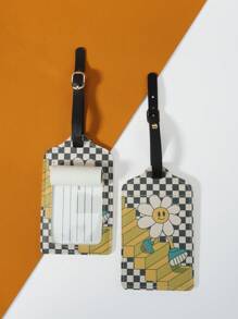 70年代明亮的搖滾海報行李標籤。帶花和蘑菇的行李牌,帶有復古圖形圖案印花的行李牌,航班度假婚禮/旅行配件手提箱包裡的名字id地址 - 彩色 - 查看 3