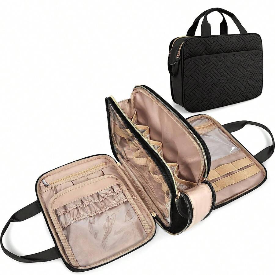 1入組 BAGSMART 女式盥洗包，大盥洗包防水化妝化妝品收納包門室必需品配件，洗髮精，全尺寸容器，盥洗用品（黑色）郵輪必備品 - 黑色 - 查看 1