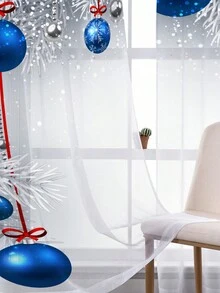 1pc New Arrival Christmas Decoration Ice & Snow Themed Star & Ball Shaped Window Curtains - Multicolor - View 4