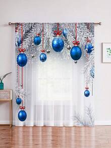 1pc New Arrival Christmas Decoration Ice & Snow Themed Star & Ball Shaped Window Curtains - Multicolor - View 2