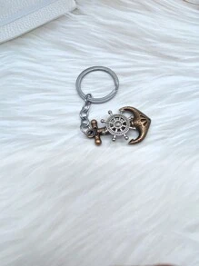 Street 1pc Men's Retro Pirate Ship Keychain With Rotating Anchor Design Pendant Car Accessories Bag Charm Backpack For School