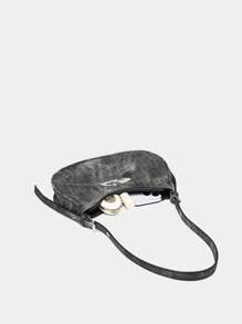 1pc Metallic Decor Punk Style Pu Crossbody Bag For Women With Zipper, Fashionable Adjustable Shoulder Strap, Shoulder Bag Suitable For Travel Use , Goth - Black - View 4