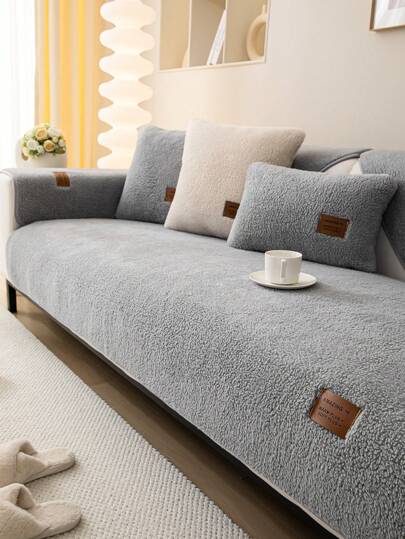 1pc Winter Thicken Warm Fleece Sofa Cushion, Removable Modern Pet-Resistant Sofa Cover Suitable For L-Shaped Sofa, 1/2/3/4 Seater Sofa, Four Seasons Universal