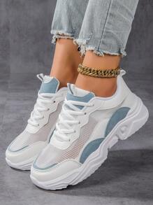 女士鞋老爹鞋,網紗前綁帶運動鞋