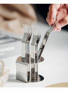 6pcs/Set Stainless Steel Dessert Forks With Holder, Creative Fruit Fork Cutlery Set