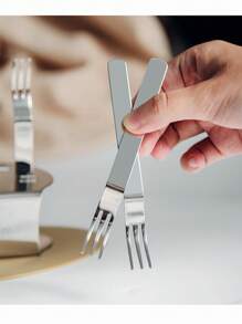 6pcs/Set Stainless Steel Dessert Forks With Holder, Creative Fruit Fork Cutlery Set