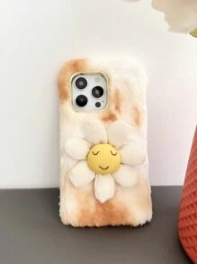 Smiling Sunflower Fashionable Drop-Proof Plush Phone Case, Compatible With Iphone, Compatible With Samsung, Compatible With Google And Compatible With Moto Phones,International Version, Not The Domestic Version - Burnt Orange - View 8