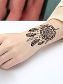 4 Hojas/juego De Pegatinas De Tatuaje Corporal De Atrapasueños, Plumas Y Mariposas Para Brazo, Muñeca, Hombro, Adecuadas Para Hombres, Mujeres Y Adultos - Negro - Ver 2