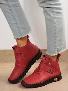 Plus Size Handmade Stitching Thick-soled Plush Winter Warm Ankle Boots For Women - Red - View 2