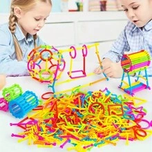 200 件积木玩具积木套装，不同形状的积木教育建筑工程套装 3D 拼图，互锁创意连接套件（颜色形状随机）。房间装饰 - 彩色 - 查看 2