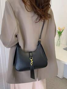 时尚、别致、优雅、经典、简约、迷人、高端迷你月亮形女士单肩包，适合所有季节，可手提、单肩或斜挎 - 黑色 - 查看 2