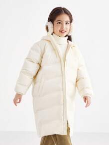 Annil Tween Girl Clothing Long Down Jacket Winter Thickened Warm Hooded Jacket White