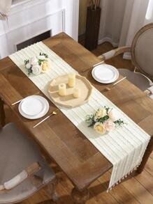 Miater 1pc Linen Fringe Wedding Party Decoration Table Runner