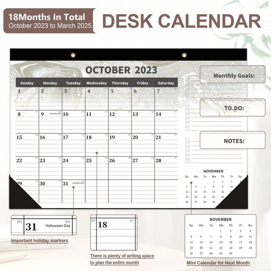 Calendario de escritorio 2023-2025, varios colores, planificador mensual grande de 18 meses, calendario académico mensual de octubre de 2023 a marzo de 2025, 17 x 12 pulgadas. - Multicolor - Ver 1