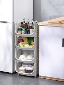 1pc Stackable Kitchen Basket Desktop Storage Organizer For Vegetables, Fruits And Sundries - Grey - View 1